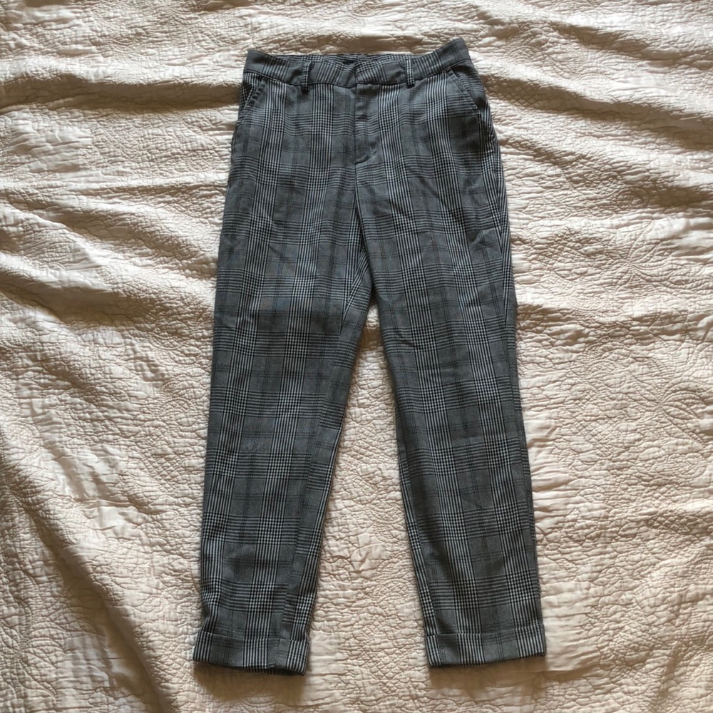 Checkered plaid high waisted trousers